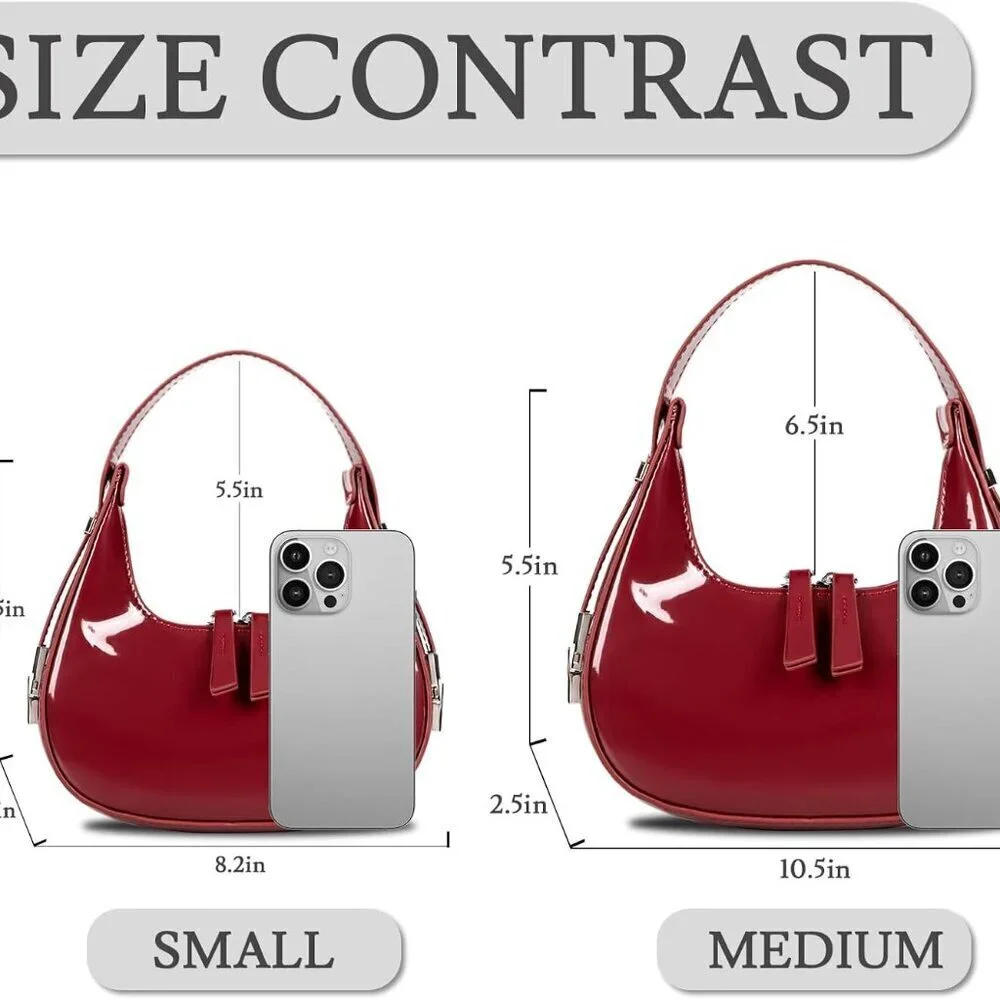 Women's Leather Crescent Shoulder Bag Y2K 90s Hobo Purse Small Red